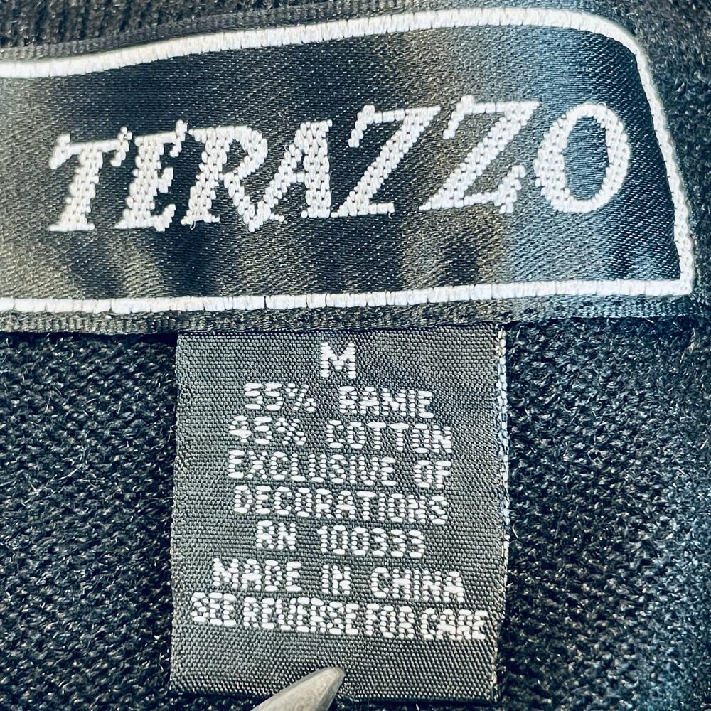 Vintage Terazzo Black Embroidered Colorful Sequin Hot Air Balloons Cardigan M - Picture 10 of 13
